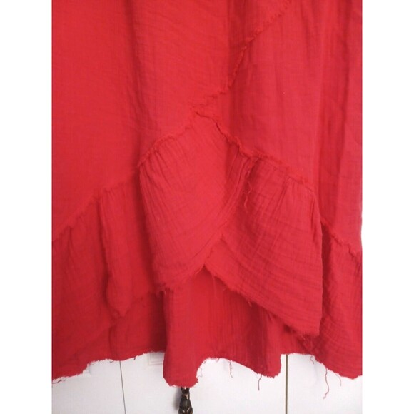 Stark X Women Size Large Midi Skirt Red Gauze 100% Cotton USA Pull On High Low - Picture 3 of 9